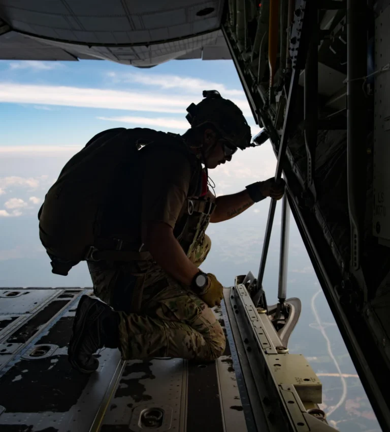 Soldier on plan getting ready to jump